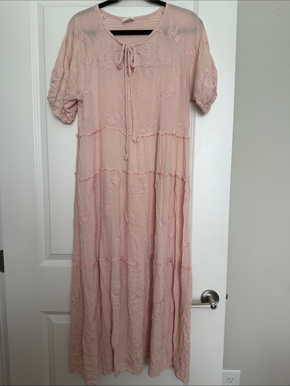 Three Bird Nest Blush Embroidered Tiered Maxi Dress
